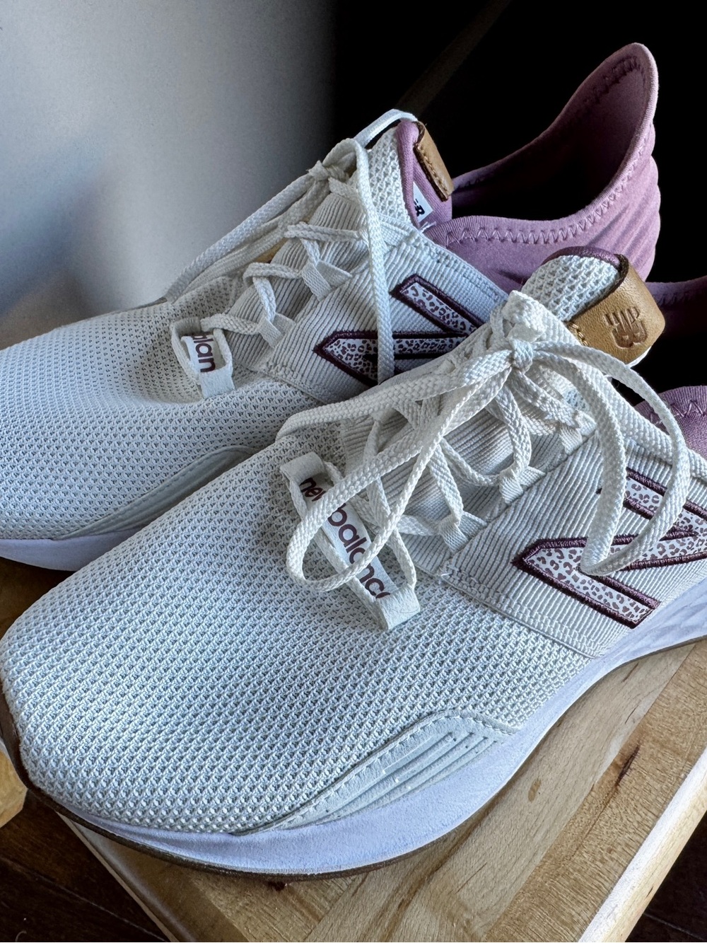 New Balance Women's White & Pink Lace-Up Sneakers